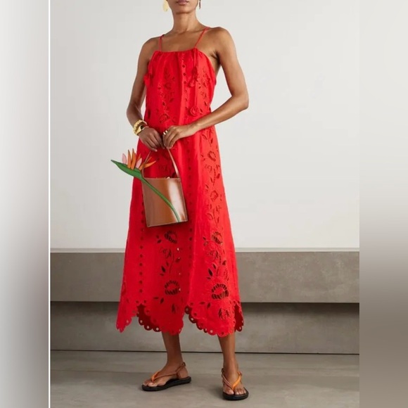 New Farm Rio Porcelain Garden Red Linen Midi Dress size Small - Picture 1 of 17